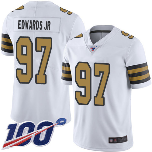 Men New Orleans Saints Limited White Mario Edwards Jr Jersey NFL Football #97 100th Season Rush Vapor Untouchable Jersey